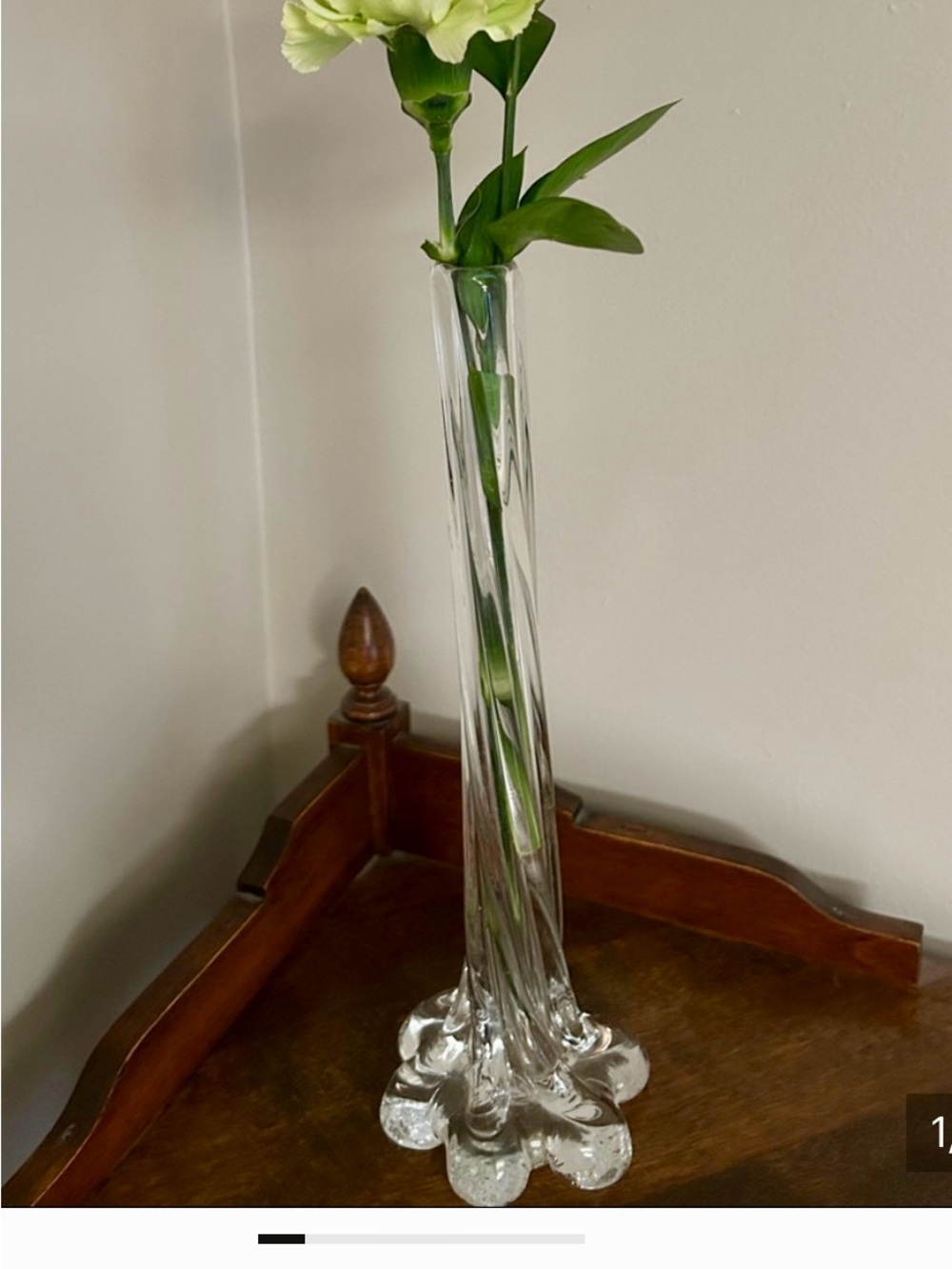 Vintage Clear Art Glass Twisted Bud Vase
Elephant Foot Base 11 1/4”
